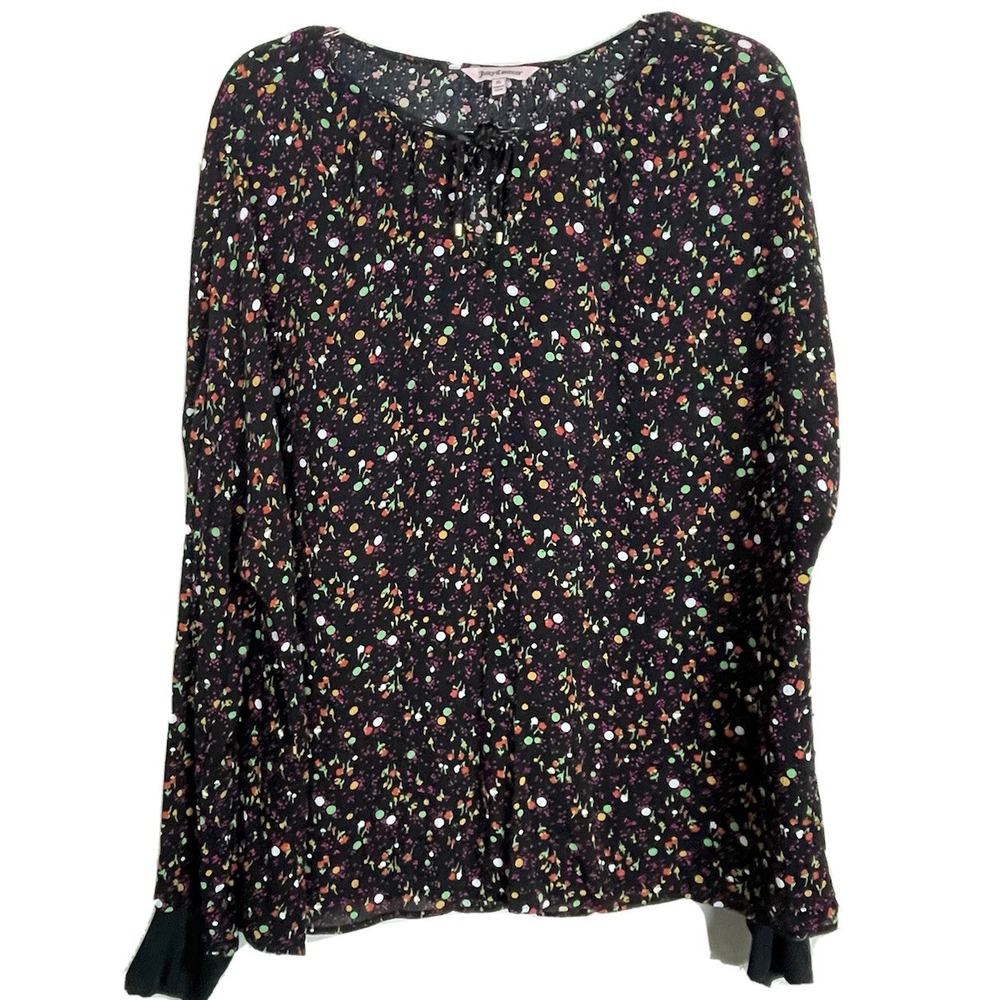 Juicy Couture XL Black Floral Peasant Blouse Boho Soft Girl Romantic